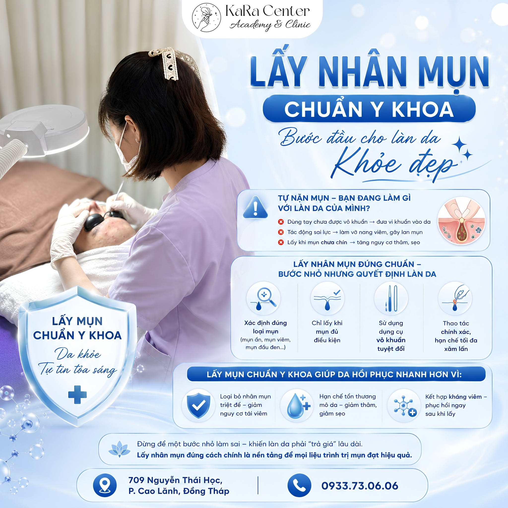 Lấy nhân mụn chuẩn y khoa tại Kara Center Beauty Cao Lãnh Đồng Tháp