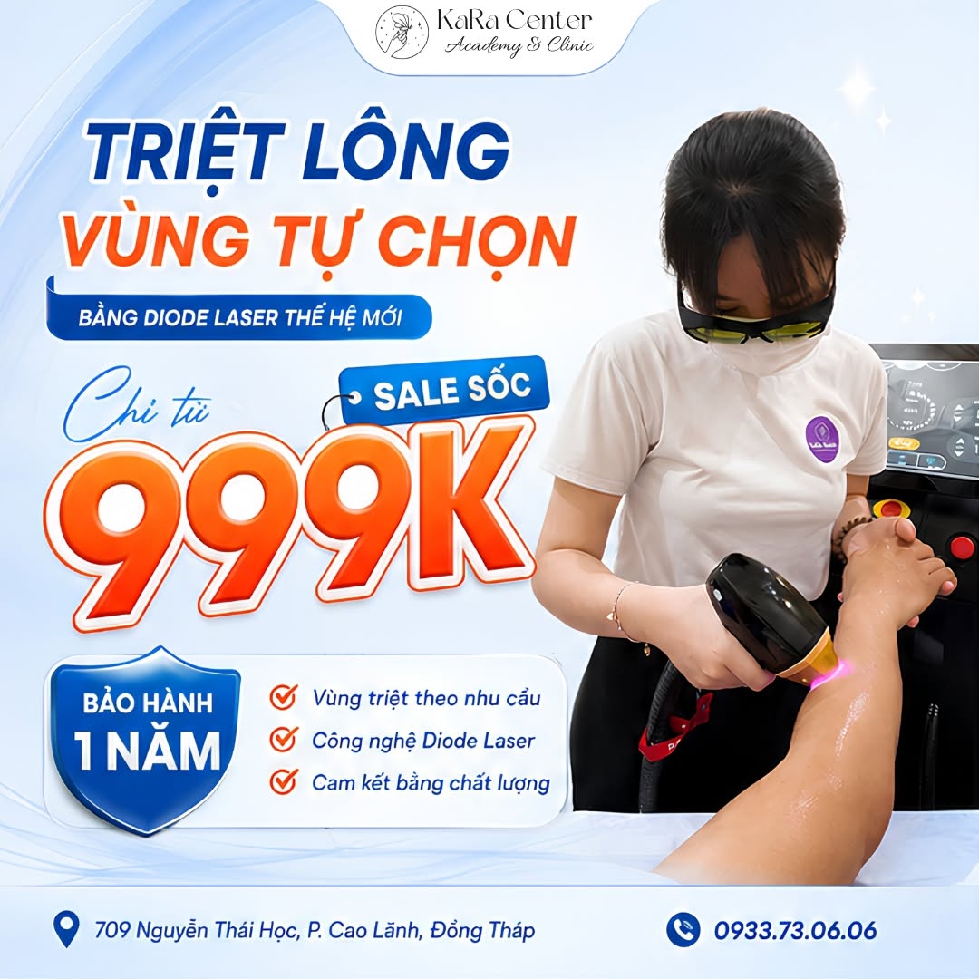 Triệt lông Diode Laser Cao Lãnh tại Kara Academy Clinic bảo hành 1 năm